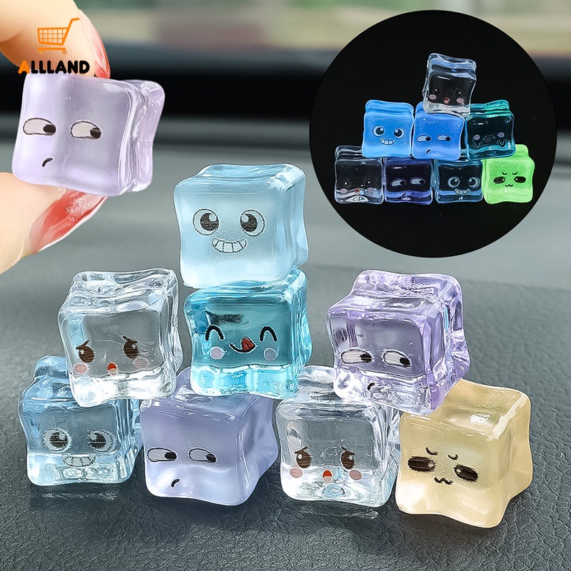 1pc Hiasan Mobil Es Batu Resin Bercahaya Warna Random/ Boneka Ekspresi Kartun Lucu Hias Otomotif/ Aksesoris Interior Kendaraan DIY