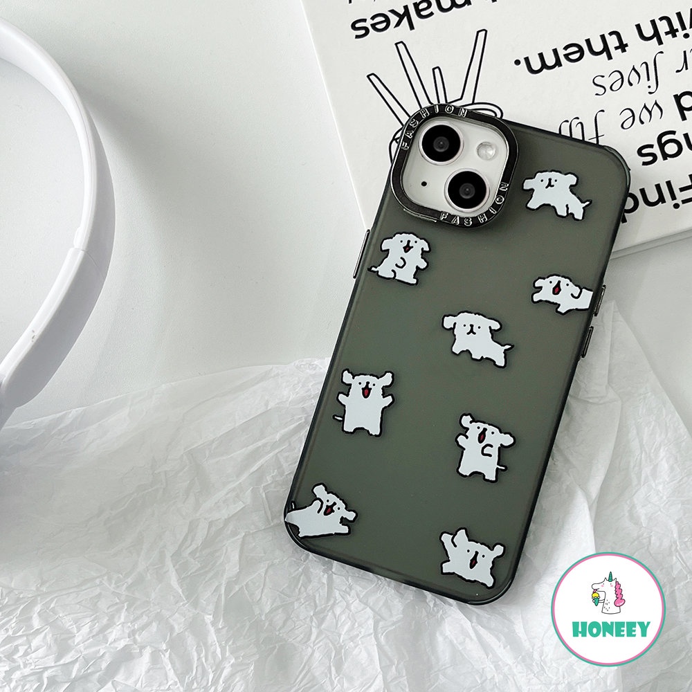 IPHONE Casing Ponsel Puppy Jumping Putih Sederhana Kompatibel Untuk Iphone14 13 12 11 Pro Max XR XS 12pro 13pro 7 8Plus Matte Shockproof Cover