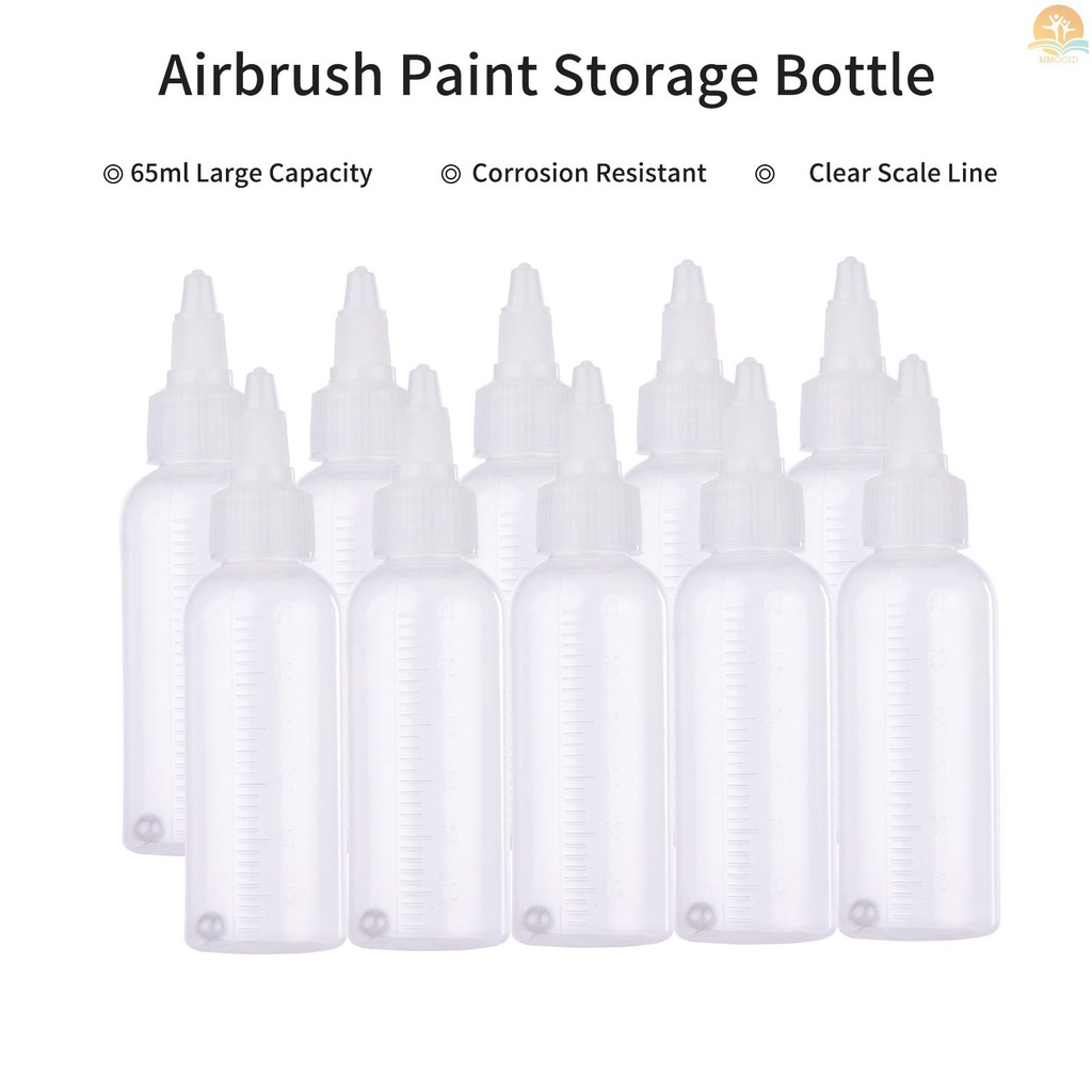 In Stock 10pcs 65ml Botol Penyimpanan Cat Airbrush Toples Botol Remas Plastik Dengan Garis Skala Untuk Airbrush Art &amp; Craft Cat Cairan Lotion