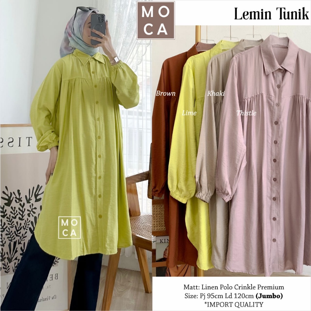 LEMIN TUNIK Jumbo ORI MOCA | Ld120 Linen Polo Crinkle Prrmium