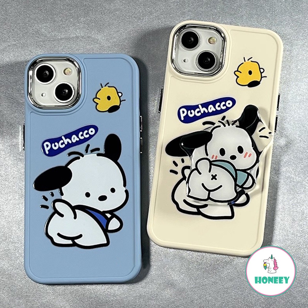 Fashion Kartun Pochacco Holder Phone Case Kompatibel Untuk iPhone 14 Pro 13 12 11 Pro Max Case iPhone 11 7 8Plus XR Metal Kamera Perlindungan Hybrid Phone Cover