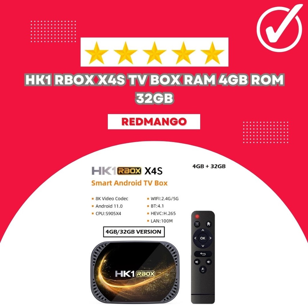 HK1 RBOX X4S - Android 11 Smart Android TV Box 8K - RAM 4GB ROM 32GB