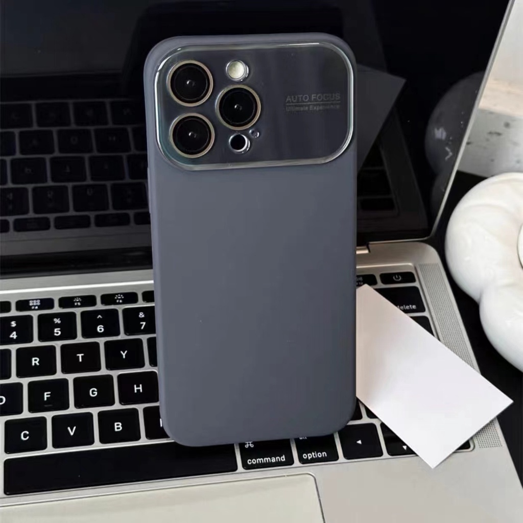 IPHONE Lensa Kaca Silikon Ponsel Cover Frosted Soft Casing Cocok Untuk Iphone14 13 12 Pro Max Warna Solid Cairan Pelindung Case