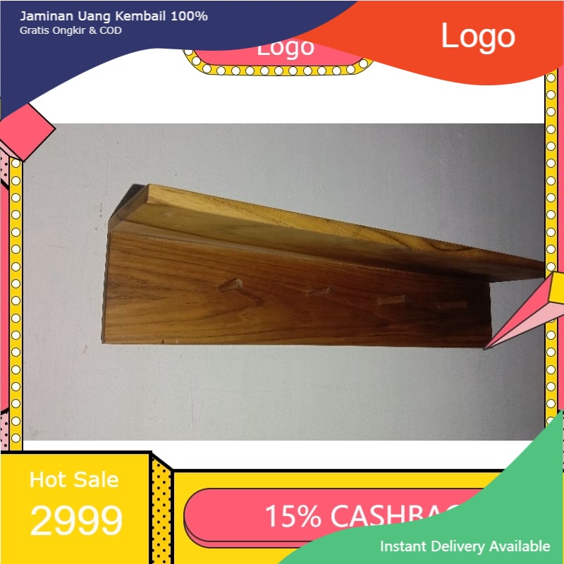 Gantungan Baju Tas Tempel Dinding Kayu Jati Jawa