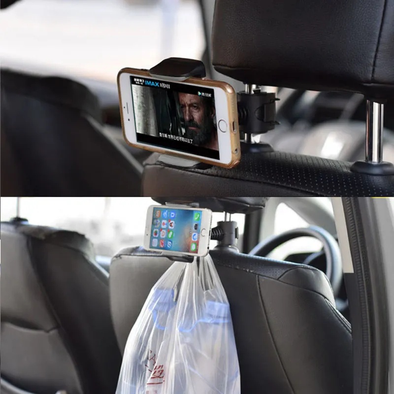 1pc Portable Car Headrest Mounted ABS Phone Fixed Bracket/ Dudukan Tablet Mobil Dapat Diputar 360derajat/ Holder Penyimpanan Smartphone Kendaraan Universal