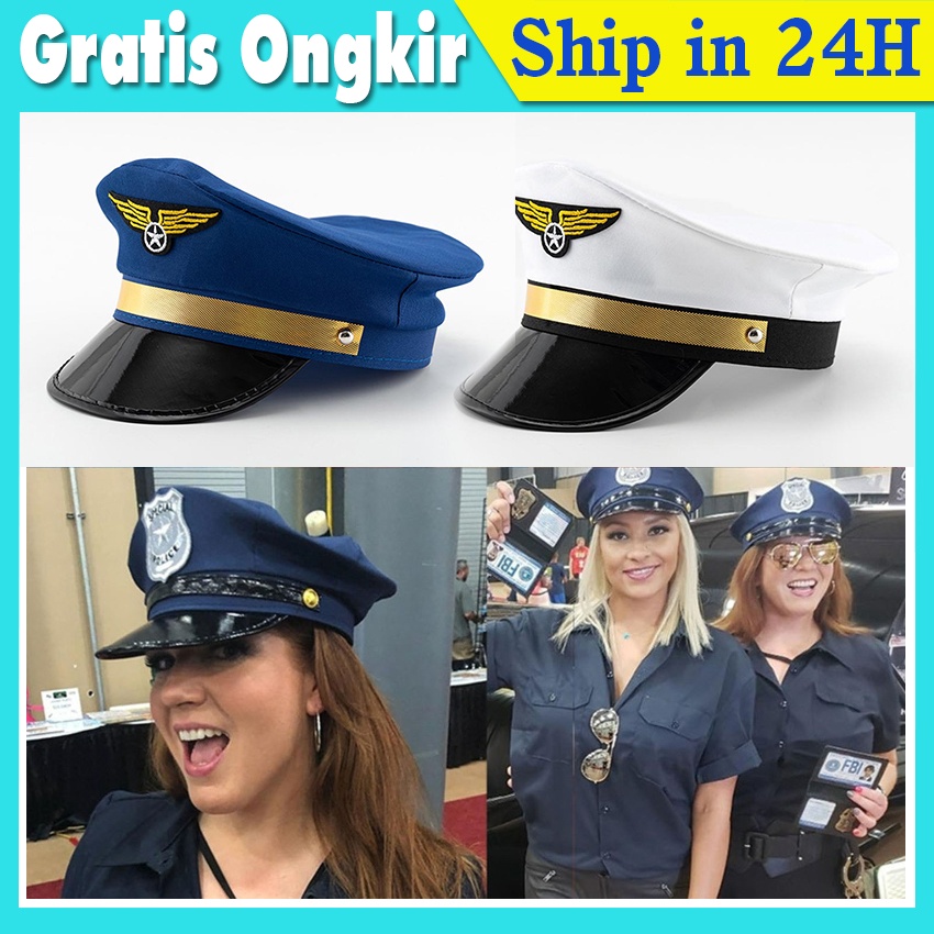 Topi Pilot Air Force Vintage Polyester Breathable - Topi Captain Cosplay Pria Wanita Karnaval Pesta 