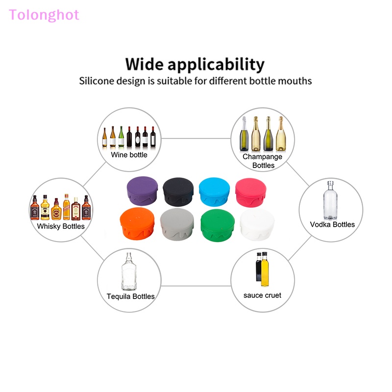 Tolonghot&gt; 8Pcs Wine cap Tutup Wine Silikon Untuk Botol Ganti Sumbat Botol Hadiah Wine-Anggur Stopper seal Reusable Bottle Caps well