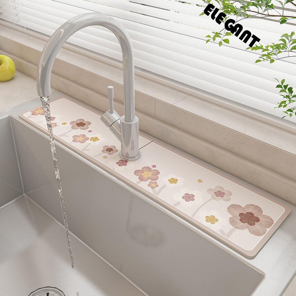 【 ELEGANT 】 Pengaman Cipratan Wastafel, Alas Pembuangan Kran Lembut, Drainage Pad Non slip Cepat Kering Diatom Mud Alas Perlindungan Meja Untuk Dapur