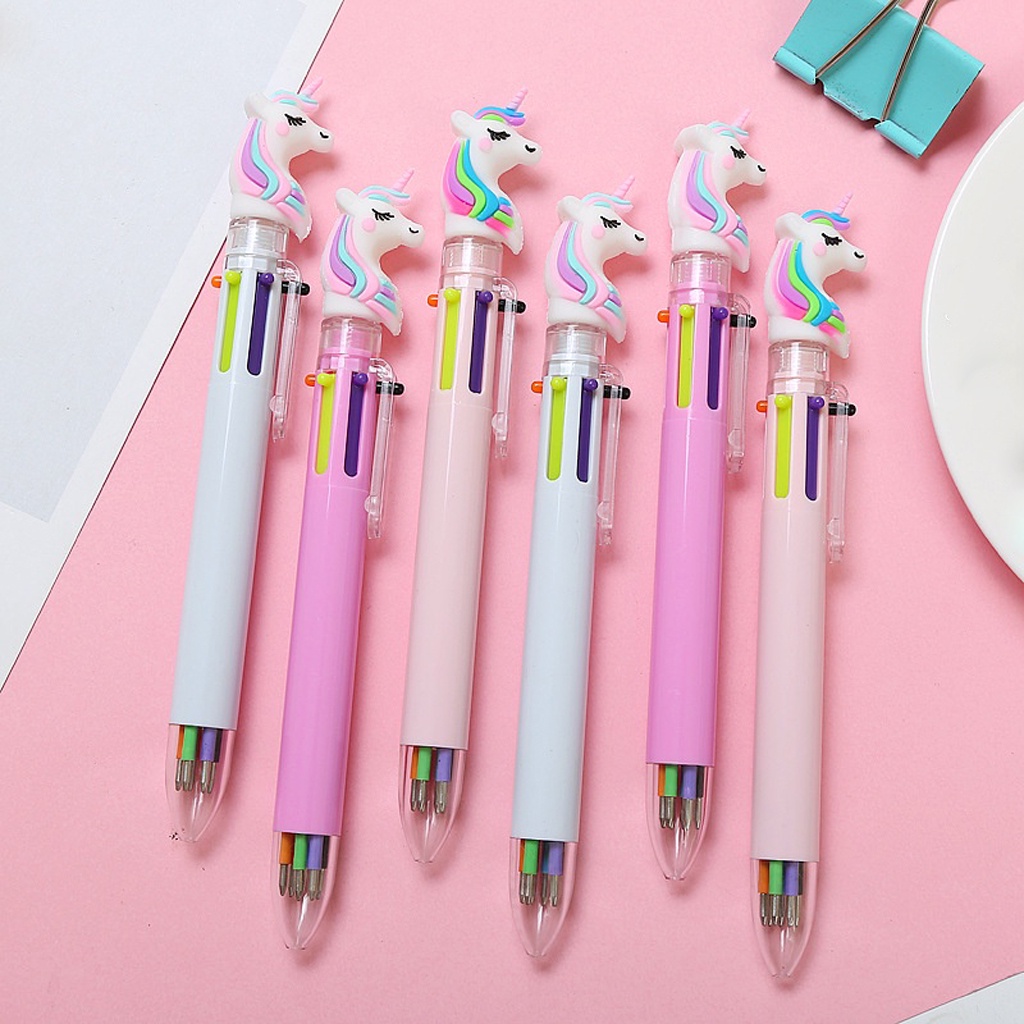 MKL - Pena Mekanik 6 Warna Pena Unicorn 6 Warna Pulpen Mekanik Karakter Unicorn Import S081