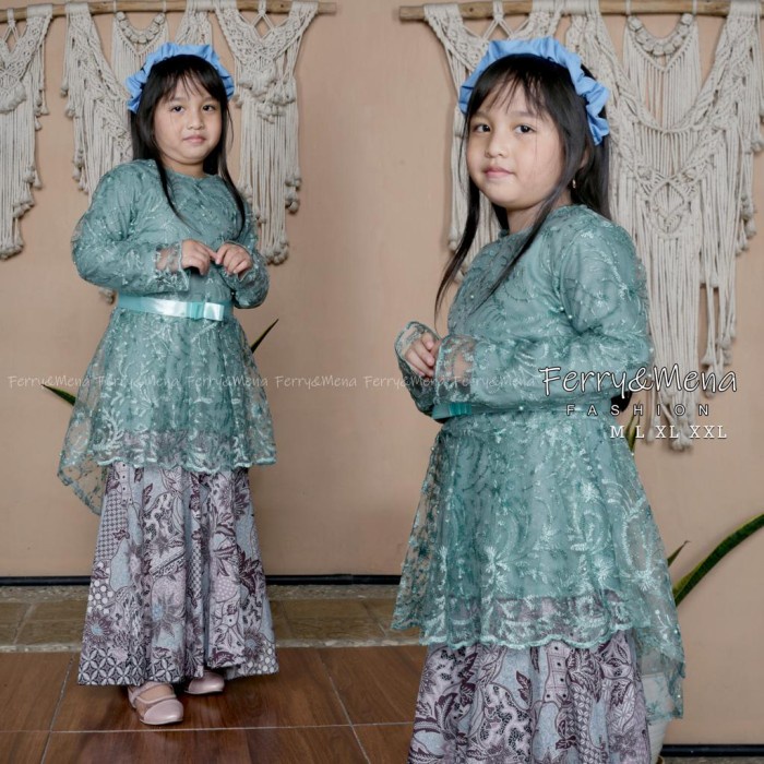✨BEST✨ -setelan kebaya anak umur 5-12 tahun kebaya anak modern - dusty, XXL 11-12 tahun
