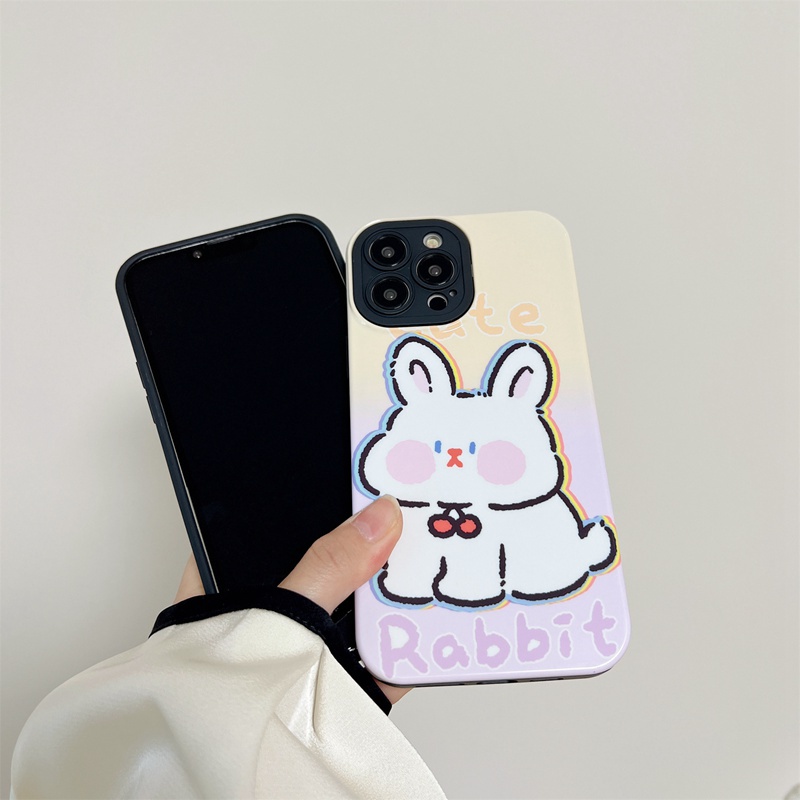 Lovely Kitty Bunny Hard Plastic Case HP iP iPhone 12 13 14 Pro Max 11 2in1 FTD Casing Apple