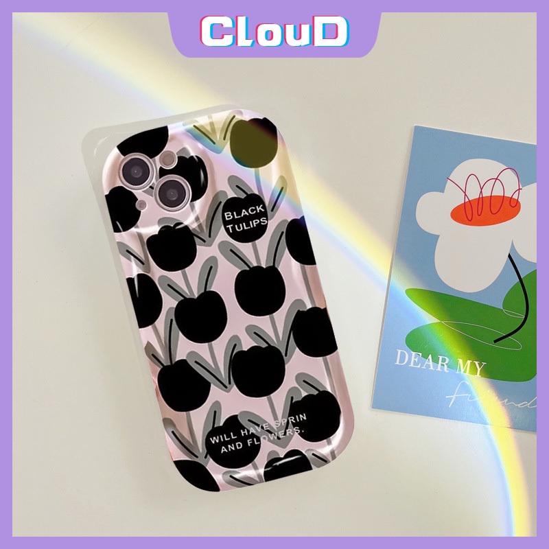 Casing Tahan Guncangan Tepi Melengkung Bergelombang 3D Untuk Infinix Hot11 10 20 30 9 8 12 Play Note12 G96 Smart 7 5 6 6Plus Hot8 9 30i 10Lite Vintage Black Tulip Retro Purple Little Dot Tulip Case