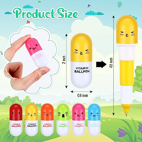 10buah Pil Berbentuk Pulpen Ditarik Bolpen Kartun Lucu Pil Stabilo Pena Wajah Tersenyum Kapsul Pena Perawat Apotek Mini Novelty Ballpoint Pen