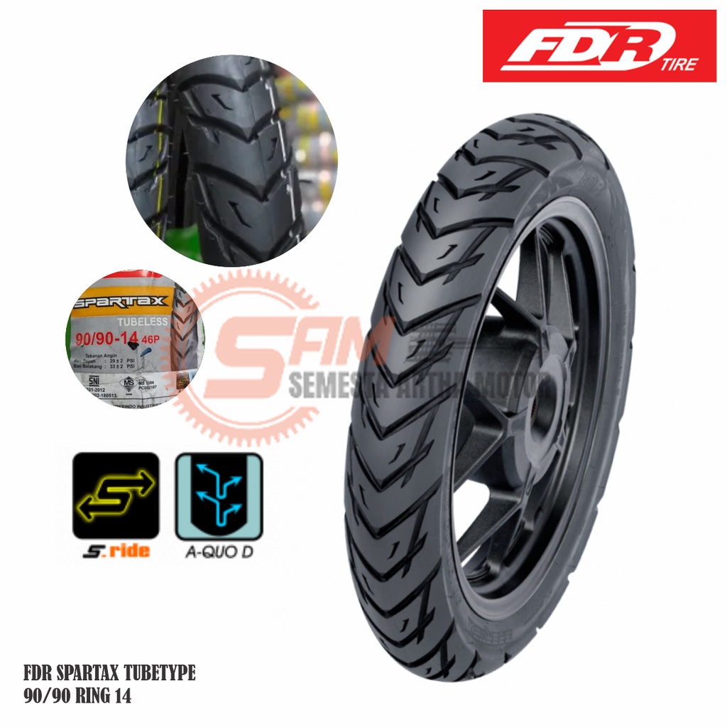 Ban Luar FDR Spartax 90/90 Ring 14 Depan Tubetype Motor Matic Beat Vario Mio Fino