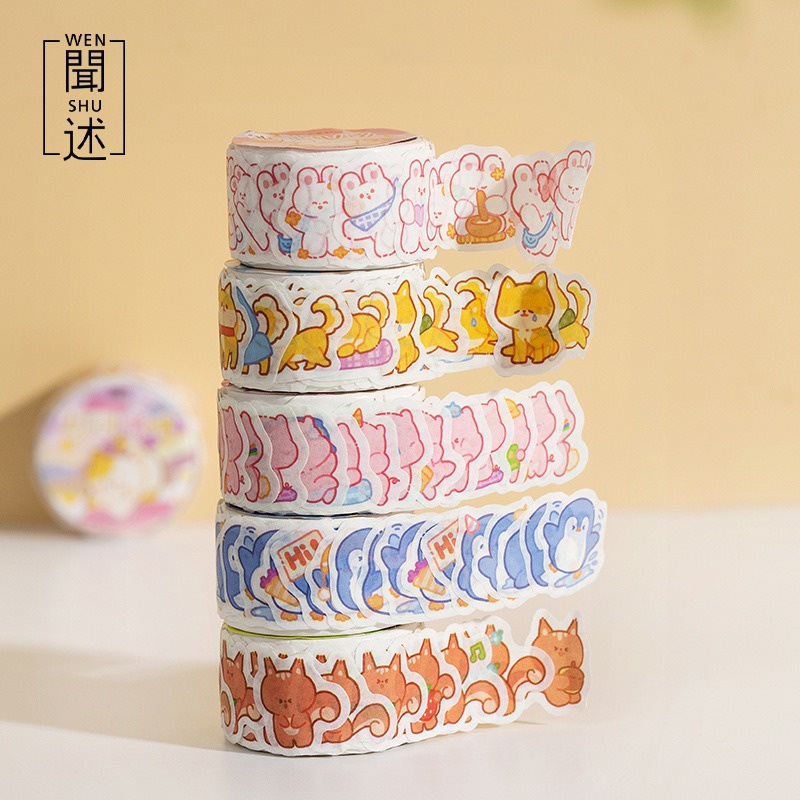 

100pcs Sticker Roll Cute Animal / Stiker Hewan Lucu Bujo Diary DIY Hiasan Deco Rabbit Bunny Die Cut Washi Tape 100