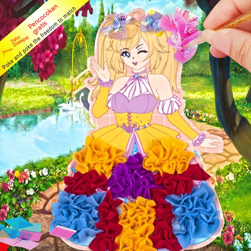 

★Buatan tangan menusuk menyenangkan putri gadis perubahan menyenangkan anak-anak mewarnai buku gambar puzzle stiker kreatif DIY mainan hadiah