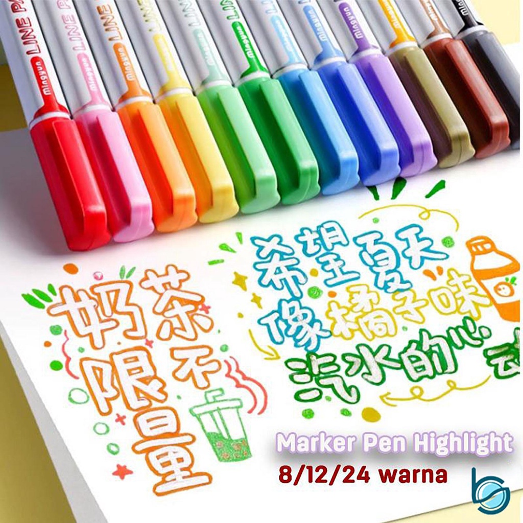 

Spidol Marker Pen Garis Ganda Highlight/Spidol kontur/Stabilo 8/12/24warna - Best Stationary