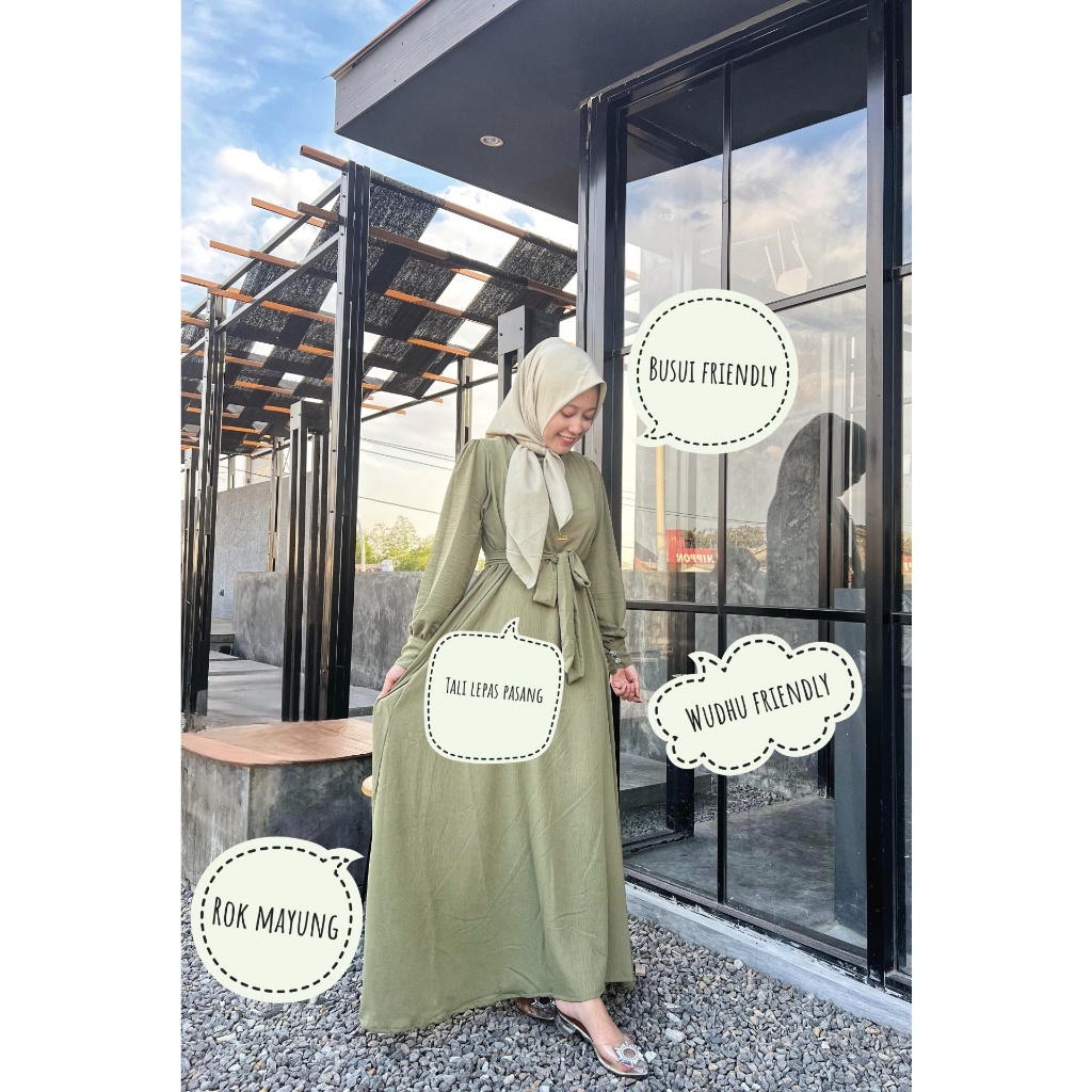 Dress Ellmira - Gamis Wanita Lengan Balon Crinkle airflow - Abaya Elegan