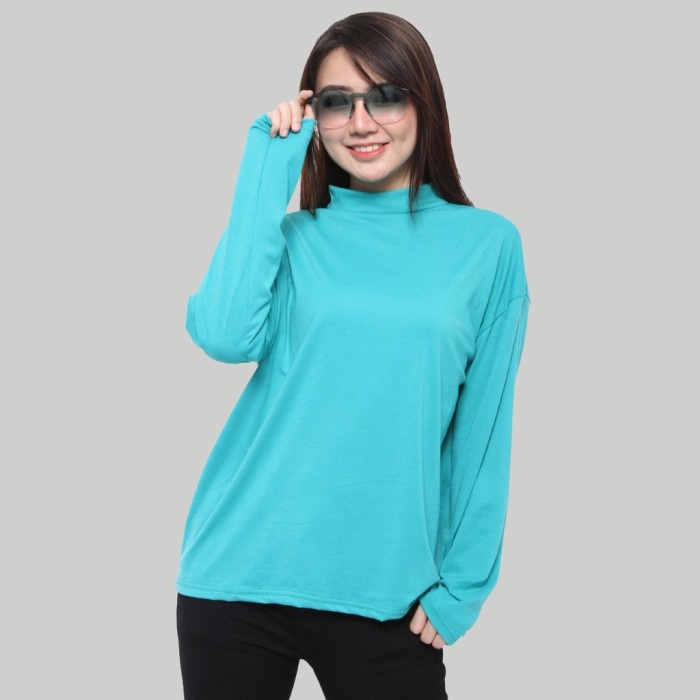 Promo - Monellina MANSET Kaos Oversize Wanita Lengan Panjang Turtleneck Polos - Tosca, XXL - Sedia b