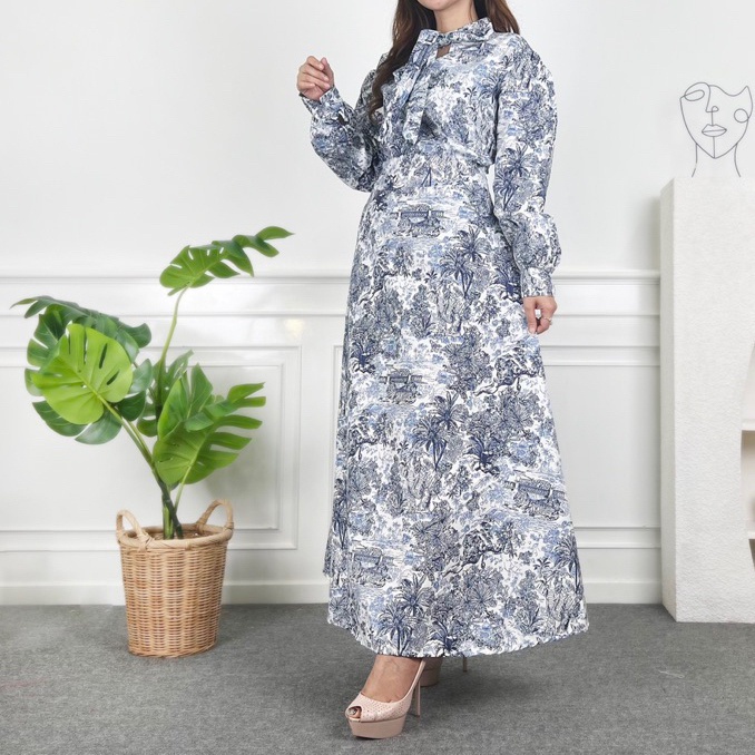 ZEIVOR - ZSO OOTD WANITA DRESS MAXI RUNI / IBUKI PATTERN DRESS / Pakaian Formal Wanita Kondangan / L