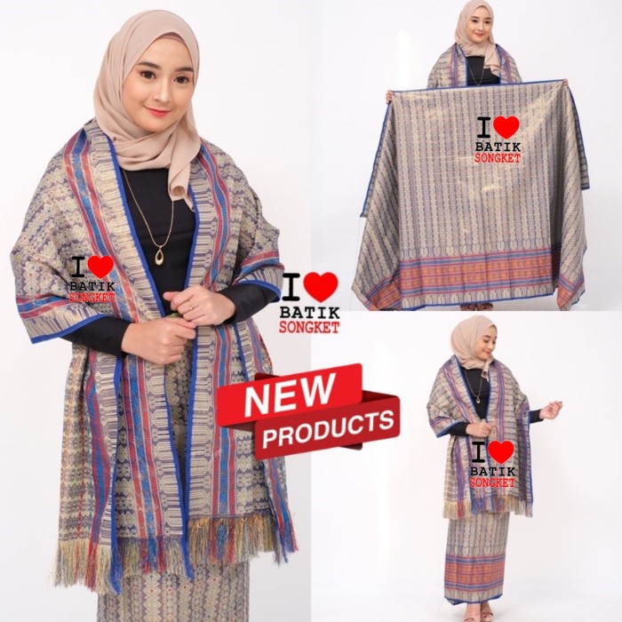 Promo Best Seller Songket thailand bawahan rok kebaya wisuda brukat tile batiksongket - 08 biru bca