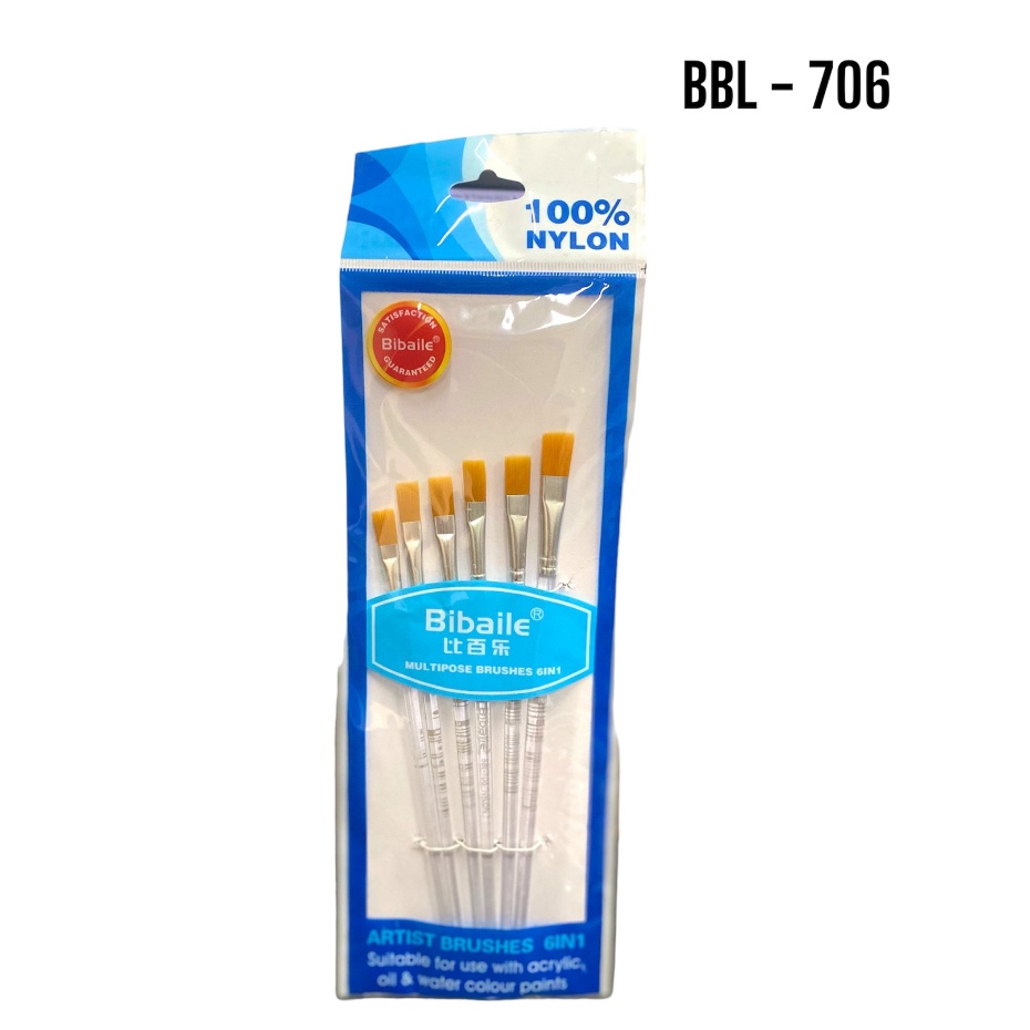 

Kuas Lukis Impor Bibaile BBL – 706 Kuas Lukis Brush Nylon Set 6 Koas Nylon Flat Alat Lukis Brush Nylon 6 in 1– Set 6 SHESB