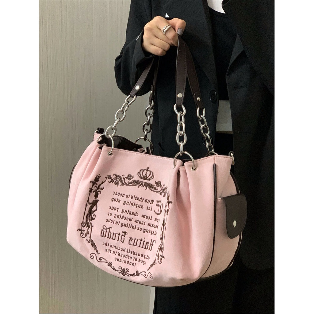 Sera Kapasitas Besar Seni Retro Gothic Rantai Tote Tas Wanita 2023 Baru Fashion Lembut Messenger Tas Labu