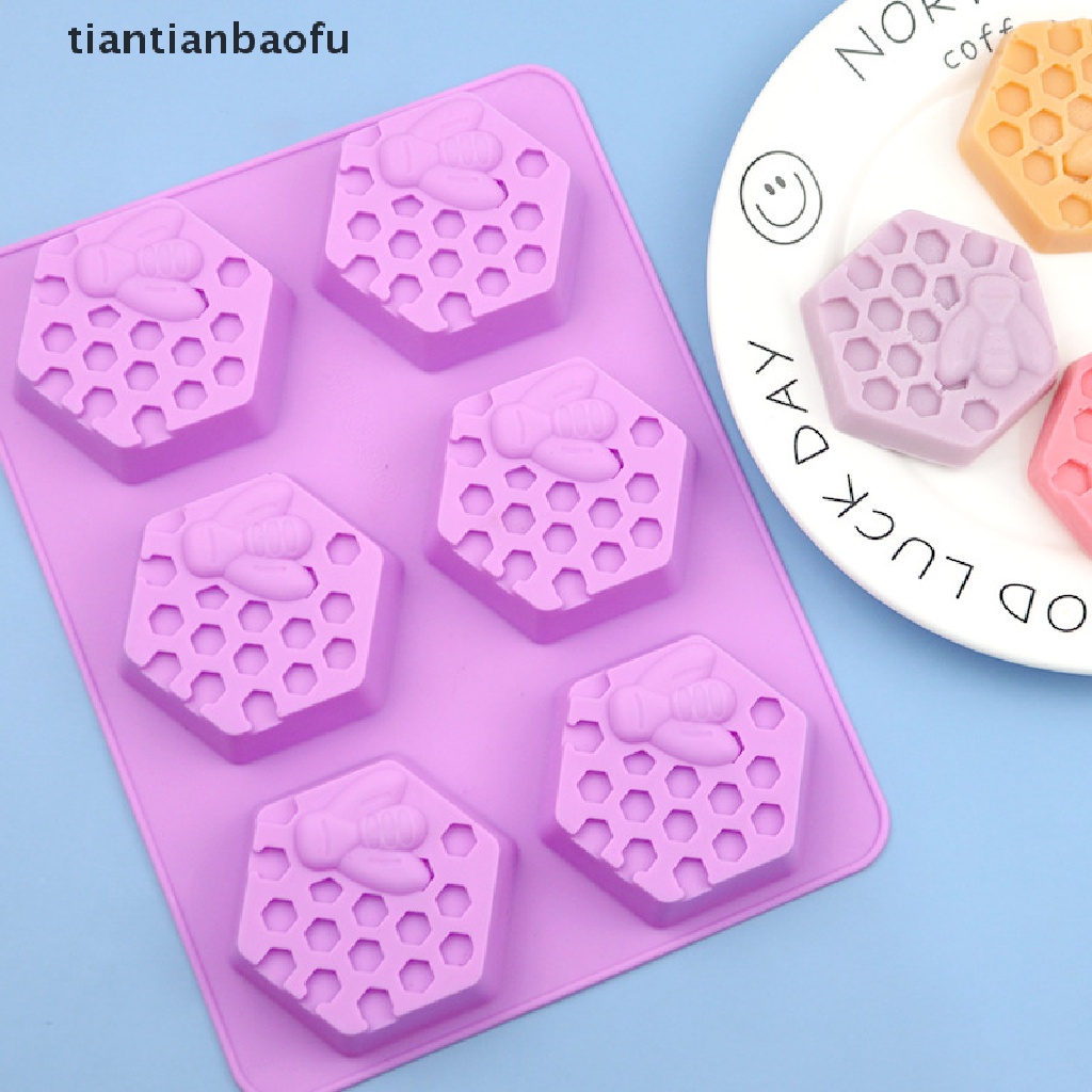 [tiantianbaofu] 3d Handmade Sabun Silikon Cetakan 6-Piece Bentuk Lebah Cetakan Sarang Lebah DIY Kue Cetakan Butik