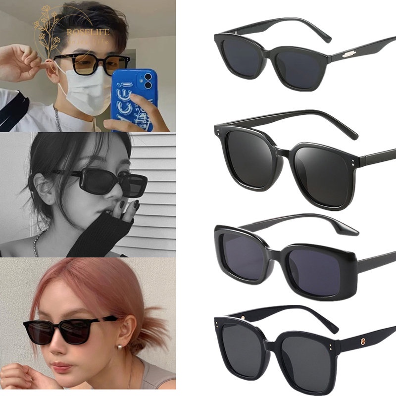 Roselife Unisex Anti-UV Fashion Black Square Sunglasses for Men Women Chic Cat Eye Frame Eyeglasses Kacamata Hitam Retro Gaya Sunglass Shades Outdoor OOTD Eyewear