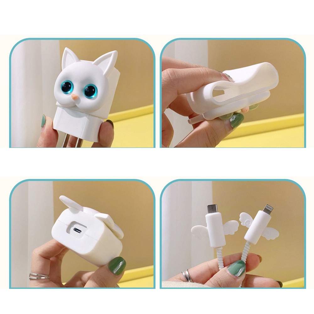 Cute Charger Protector Hitam Dan Putih Berbentuk Kucing Charging Head Protector Alat Pembungkus Pelindung Kabel Data Untuk IPhone 20W Quick Charging Protector