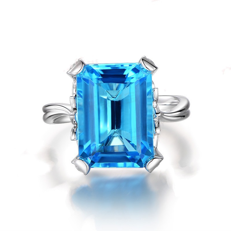 Goldkingdom Aksesoris Perhiasan Fashion Ready Stock Topaz Safir Cincin Laut Biru Karat Pertunangan Berlian Cincin Perhiasan Warna-Warni