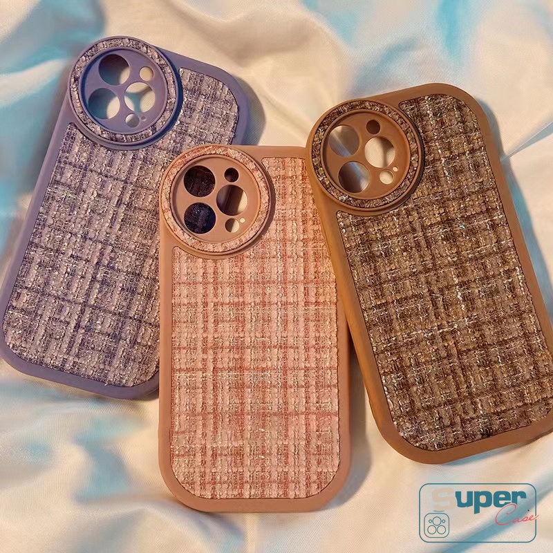Casing Ponsel Sederhana Kompatibel Untuk iPhone Xr13 11 14 12 Pro Max7 14 8 Plus X XS Max SE 2020 Nuansa Kulit Tekstur Tenun Warna Macaron Shockproof Pelindung Lensa Bulat Soft Tpu Cover