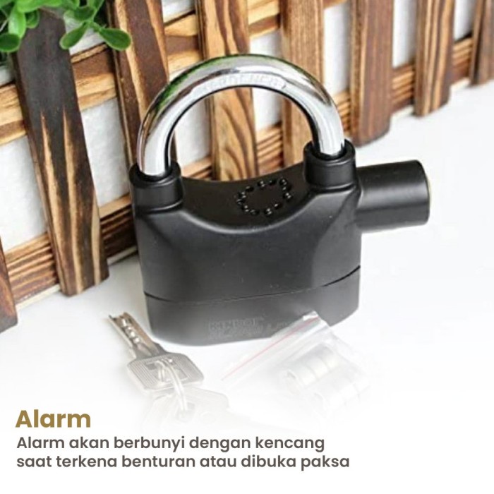 Gembok Alarm Motor Pagar Rumah Cakram ANTI MALING Kunci Rumah Anti Pencuri dengan Alarm Ring Panjang