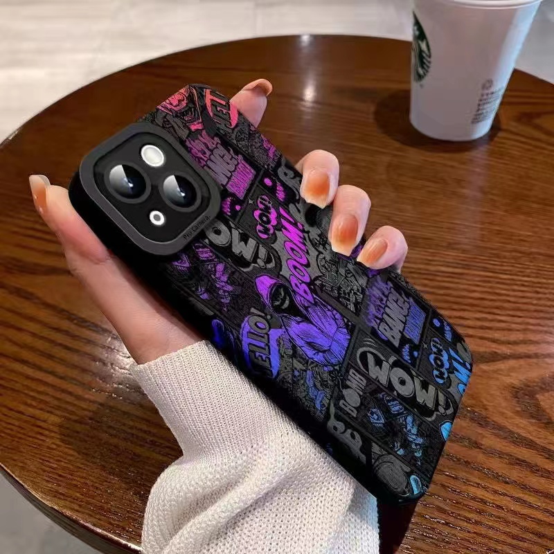 【Lamb Skin】City Boy Punk Wind Soft Case for IPhone 6S 7 Plus 8 Plus X XS XR XS Max 11 13 12 14 PRO Max 14 Plus 12 13 Mini Camera Protect Phone CASE Men Man Boom