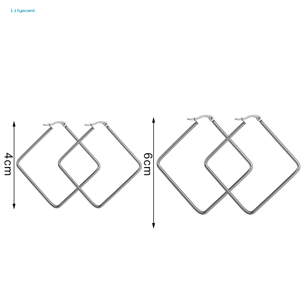 Lilyscent Anting Fashion Wanita Untuk Club Square Lingkaran Hoop Earrings Polishing