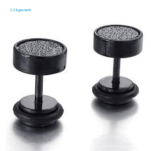 Lilyscent Fashion Unisex Ear Studs Hitam Stainless Steel Punk Ear Plugs Earrings Perhiasan