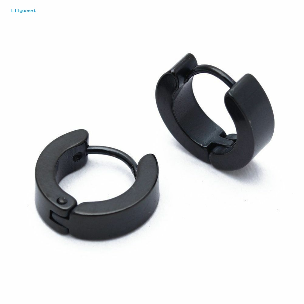 Lilyscent 1pasang Fashion Pria Keren Stainless Steel Huggie Hoop Earrings Perhiasan Kasual