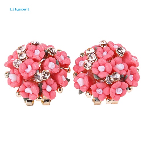 Lilyscent Wanita Gadis Pengantin Pernikahan Perhiasan Bunga Mempesona Berlian Imitasi Klip Stud Earrings