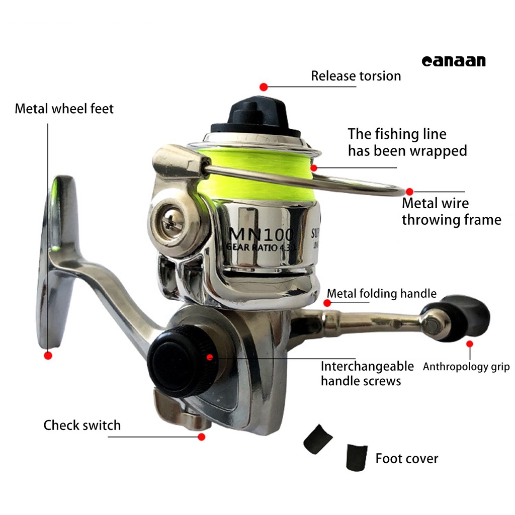 Cnn- Reel Pancing Mini Kekuatan Tinggi Lempar Stabilitas Anti-bombing Angling Metal 100type Spinning Reel Dengan Garis Memancing Luar Ruangan