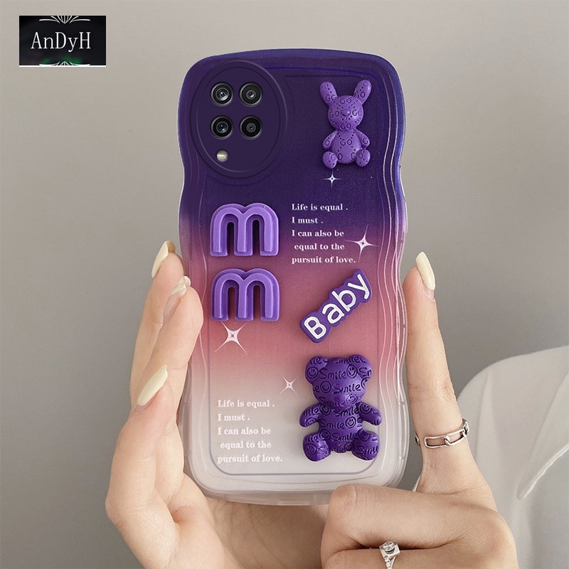 Andyh Casing Ponsel Untuk Samsung Galaxy A12 M12 F12 4G 5G Phone Case 3D Alphabet Bear Pelindung Kamera Pelindung Penutup Belakang Couple Case