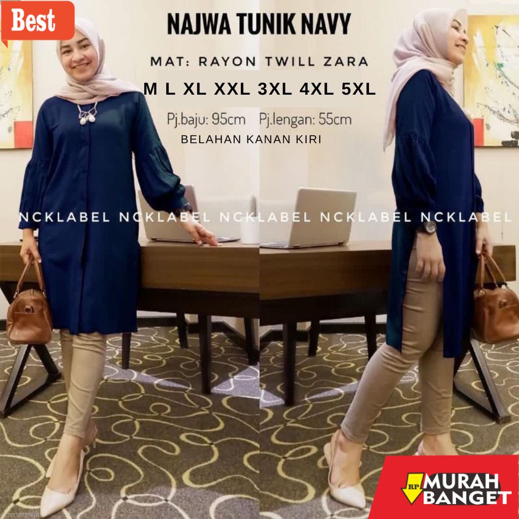 Tunik jumbo terbaru untuk wanita- Tunik Twill Jumbo Premium Atasan Wanita Muslim Big Size Free Banda