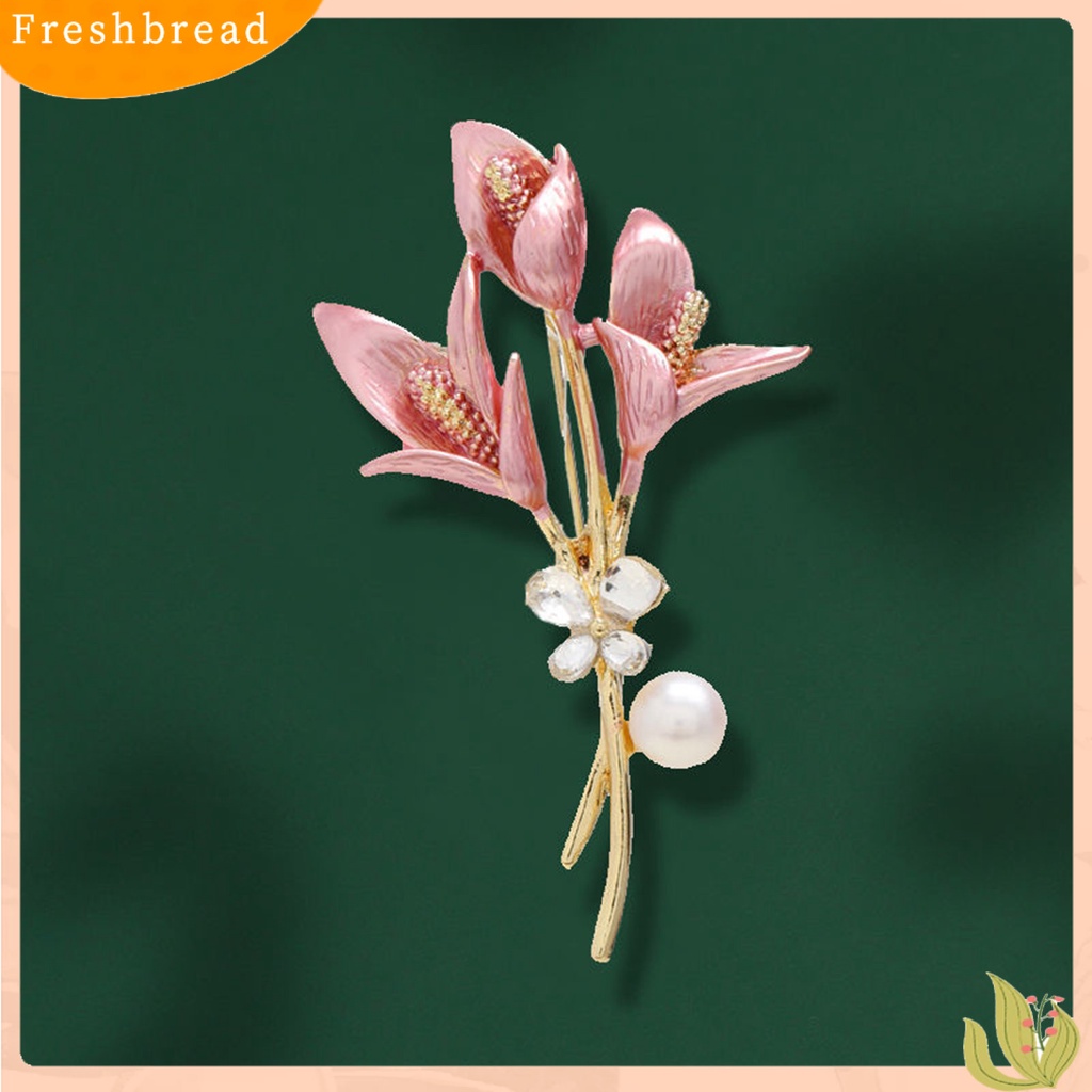 &lt; Freshbread &gt; Bros Pin Tulip Perhiasan Mutiara Imitasi Vintage Tahan Lama Kerah Bros Pakaian Dekor