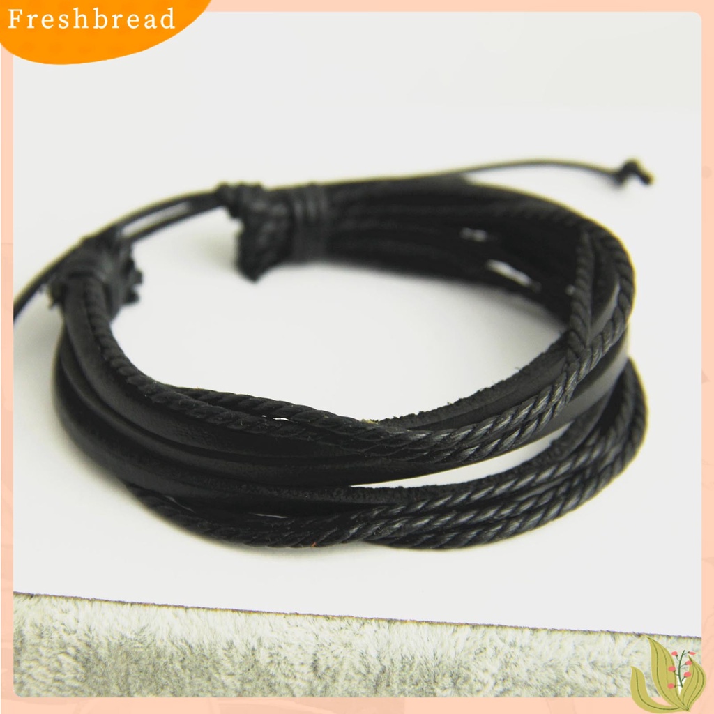 &lt; Freshbread &gt; Men Bracelet Vintage Multi Layers Faux Leather All Match Gelang Cowok Untuk Hadiah