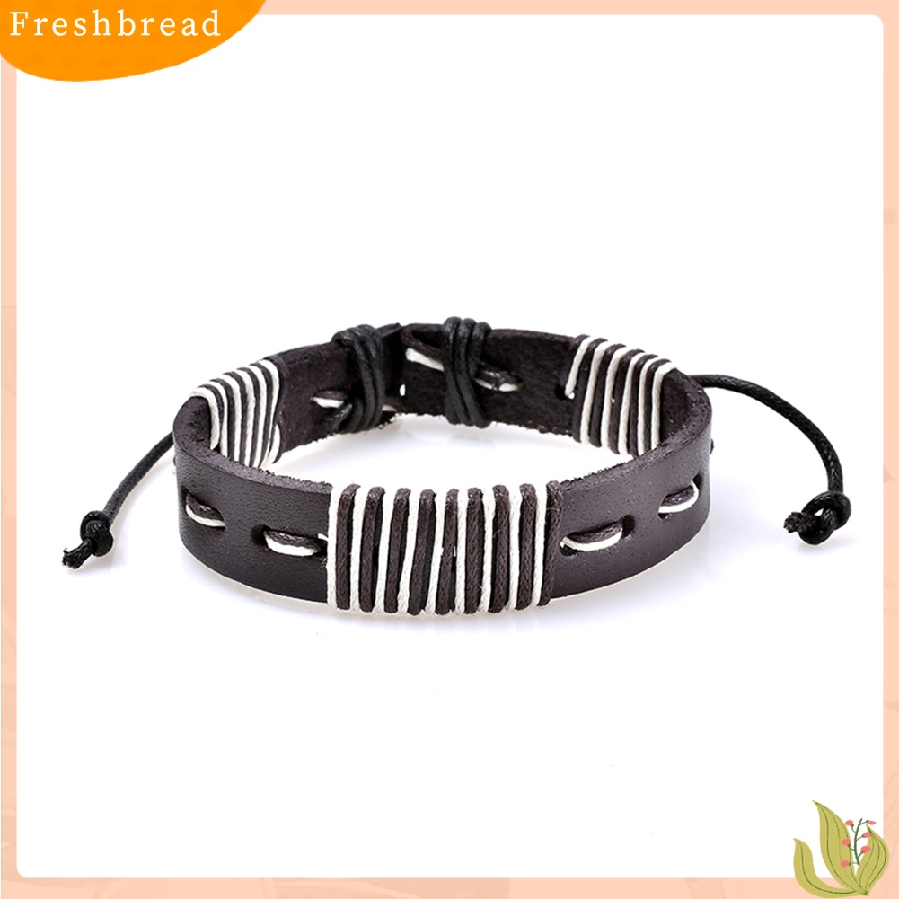 &lt; Freshbread &gt; 3Pcs Manik-Manik Kayu Kepang Retro Perhiasan Gelang Bangles Kulit Imitasi Untuk Pria