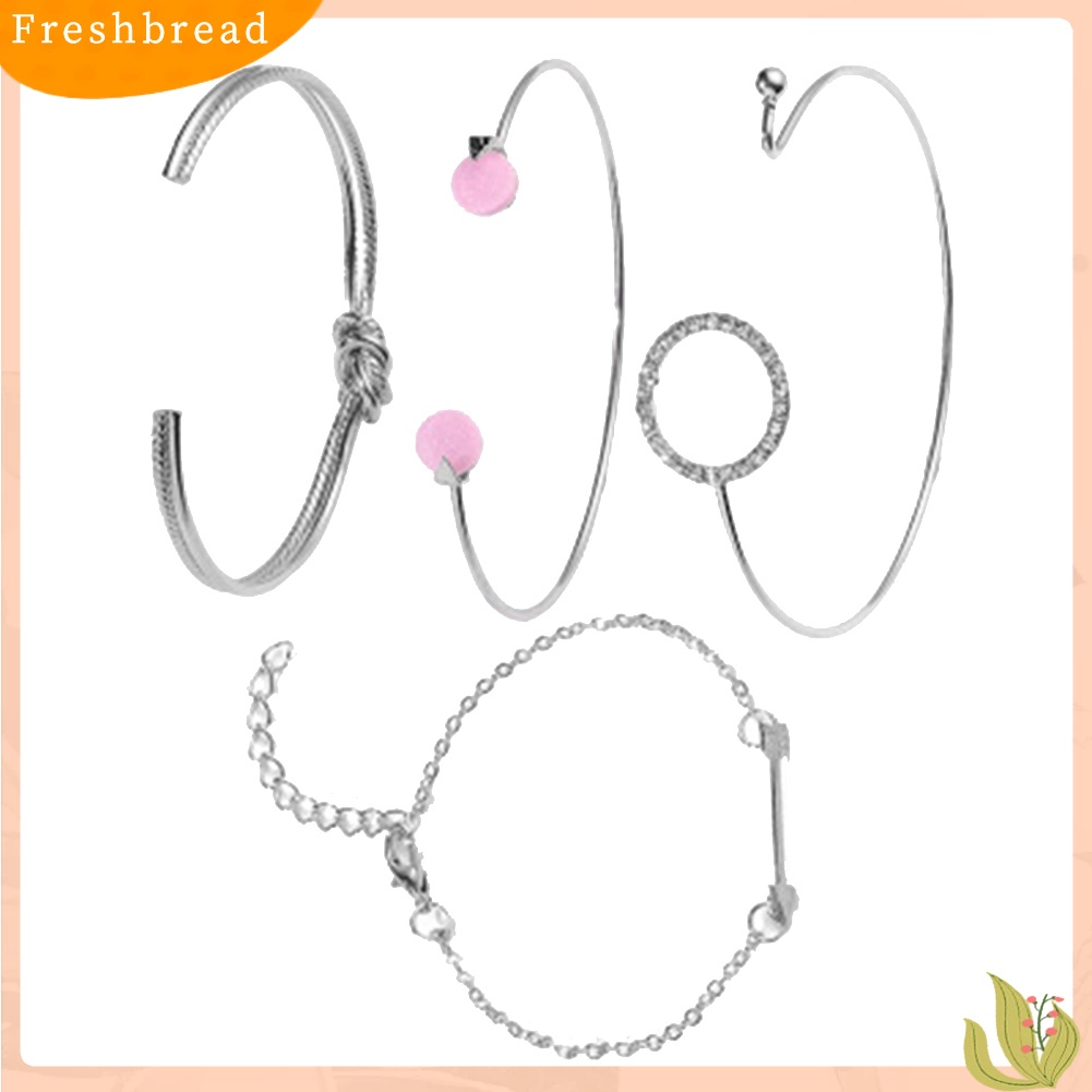 &lt; Freshbread &gt; 4Pcs/Set Wanita Simpul Panah Berlian Imitasi Bertatahkan Lingkaran Pesona Gelang Bangle Perhiasan