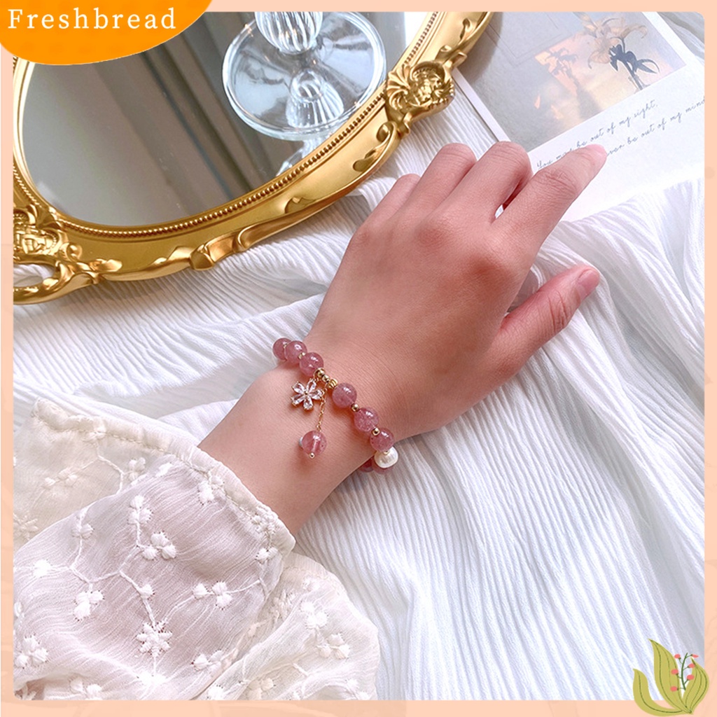 &lt; Freshbread &gt; Wanita Gelang Manik-Manik Manis Mutiara Imitasi Bunga Cubic Zirconia Hadiah Hias Pink Faux Kristal Manik-Manik Bangle Perhiasan Aksesori Busana