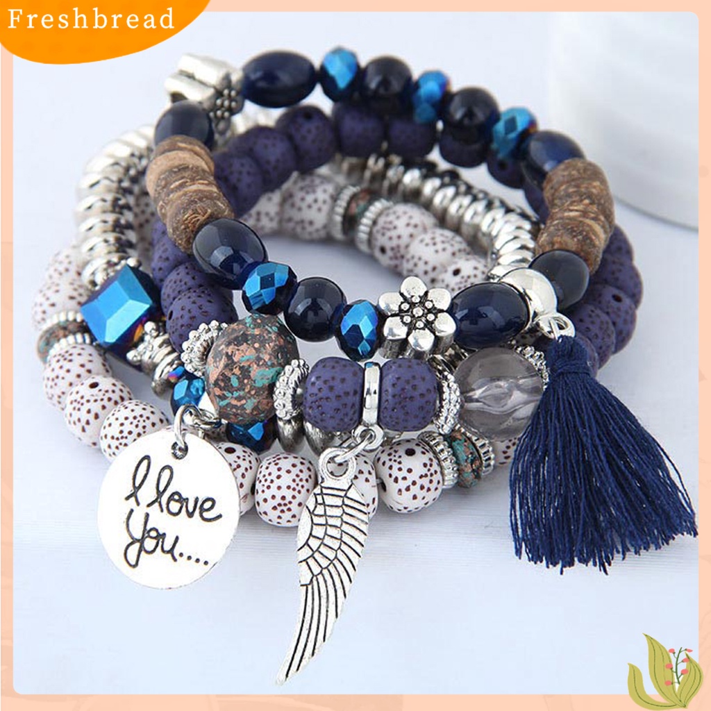 &lt; Freshbread &gt; 4Pcs/Set Gelang Manik-Manik Kayu Paduan Bergaya Yang Indah Menggemaskan Gelang Fashion Untuk Pesta