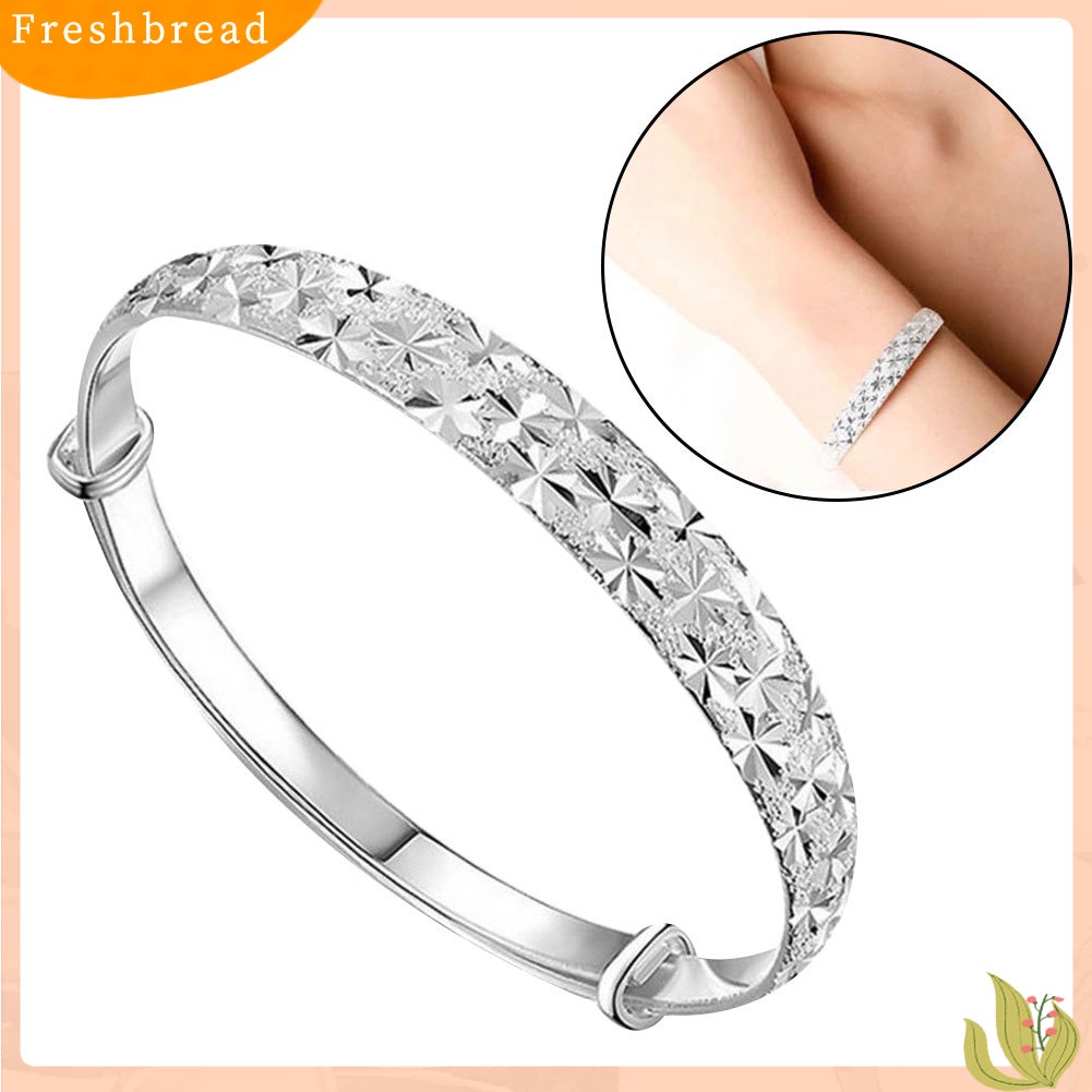 &lt; Freshbread &gt; Perak Berlapis Bunga Ukir Bangle Gelang Adjustable Wanita Fashion Perhiasan