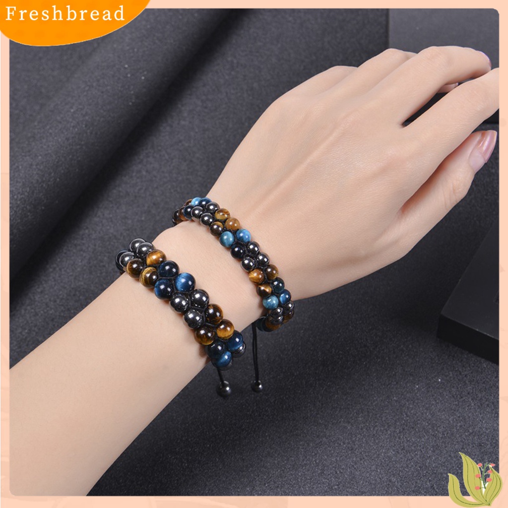 < Freshbread > ic Gelang 8mm Manik-Manik Bulat Double-layer Braided Natural Tiger Eye Stone Adjustable Hadiah Fashion Perhiasan Pria Wanita Penghilang Stress Penyembuhan Bangle Untuk Harian