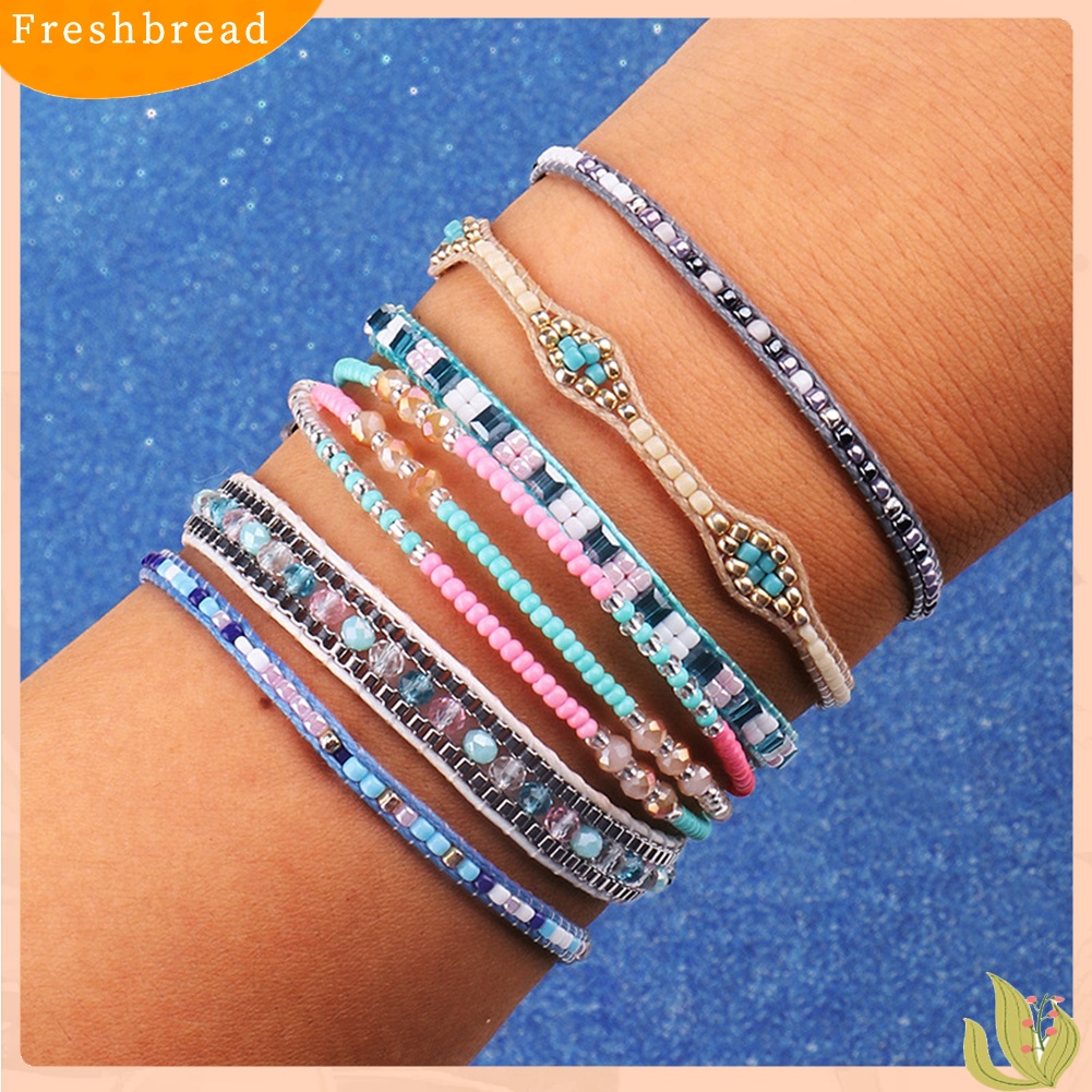 &lt; Freshbread &gt; Musim Panas Pantai Bohemian Manik-Manik Lilin Tali Handmade Anyaman Gelang Wanita Perhiasan